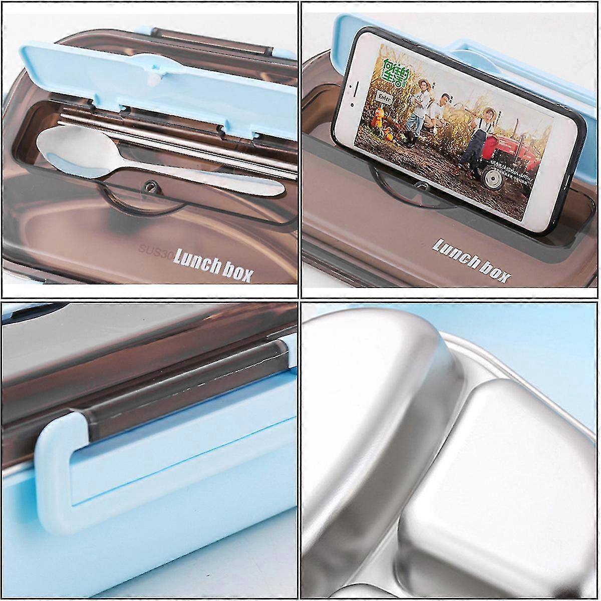 4 Grids Stainless Steel Thermos Thermal Lunch Box With Bag Set Food Container Blue