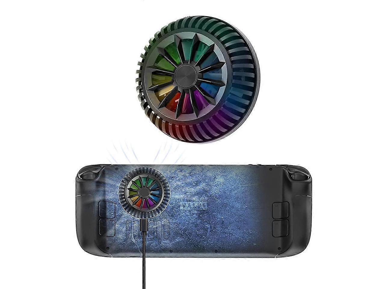 Steam Deck Fan, Semiconductor Cooler for Steam Deck with 7-Blade Fan and RGB Colourful Light, 3 Seconds Fast Cooling Magnetic Fan Cooler for Steam Dec