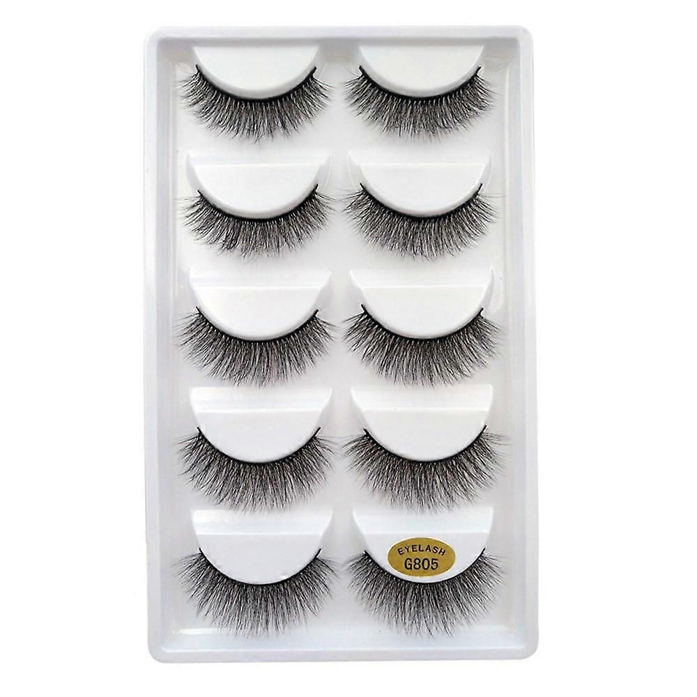 5 Pairs Long Thick 3D False Eyelashes Black Reusable G805