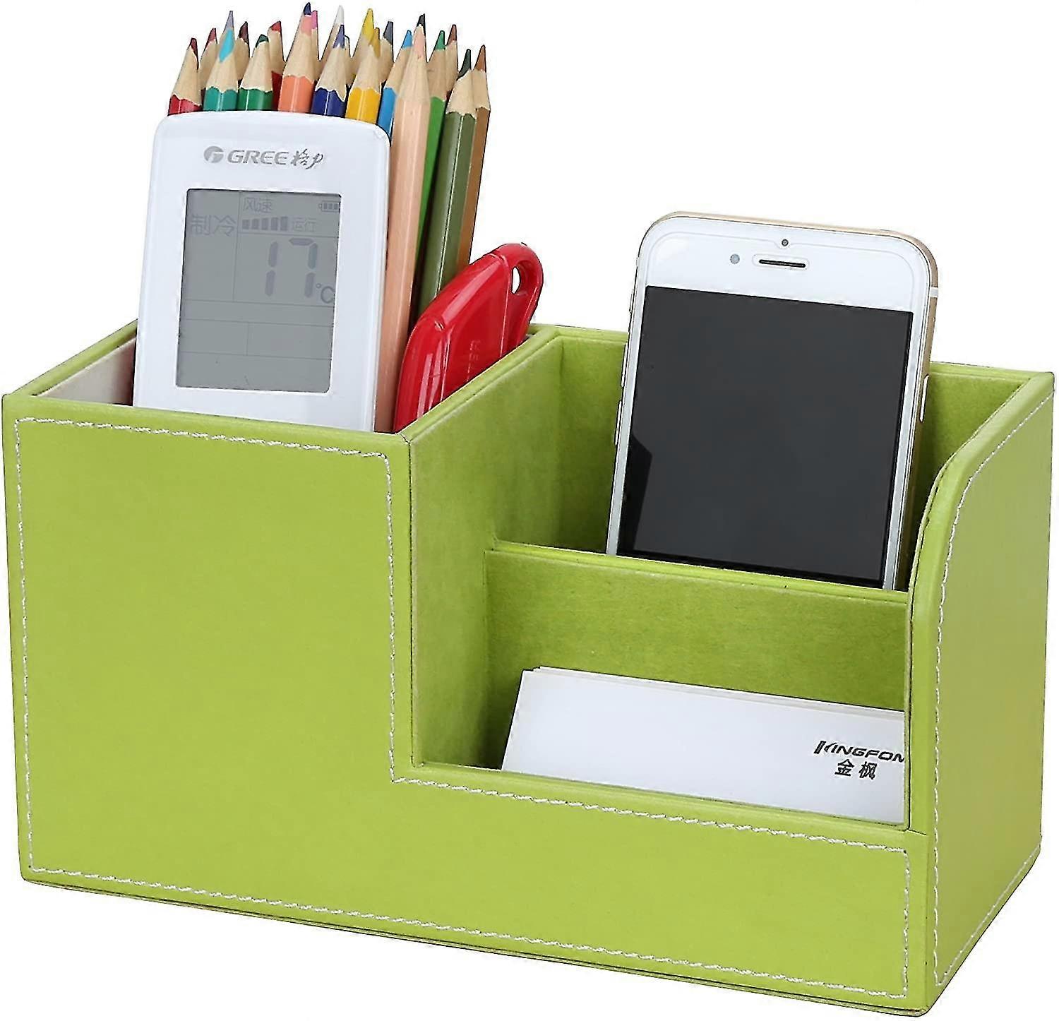 Multifunctional Desk Organizer 3 Storage Compartment Pen Holder (green)