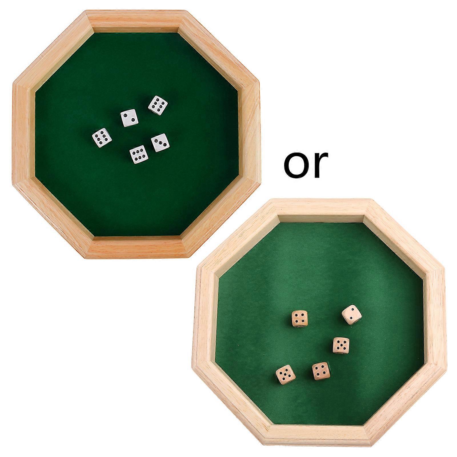 Octagonal Dice Rolling Tray Felt Lined Wood Storage Holder RPG DND Table Games