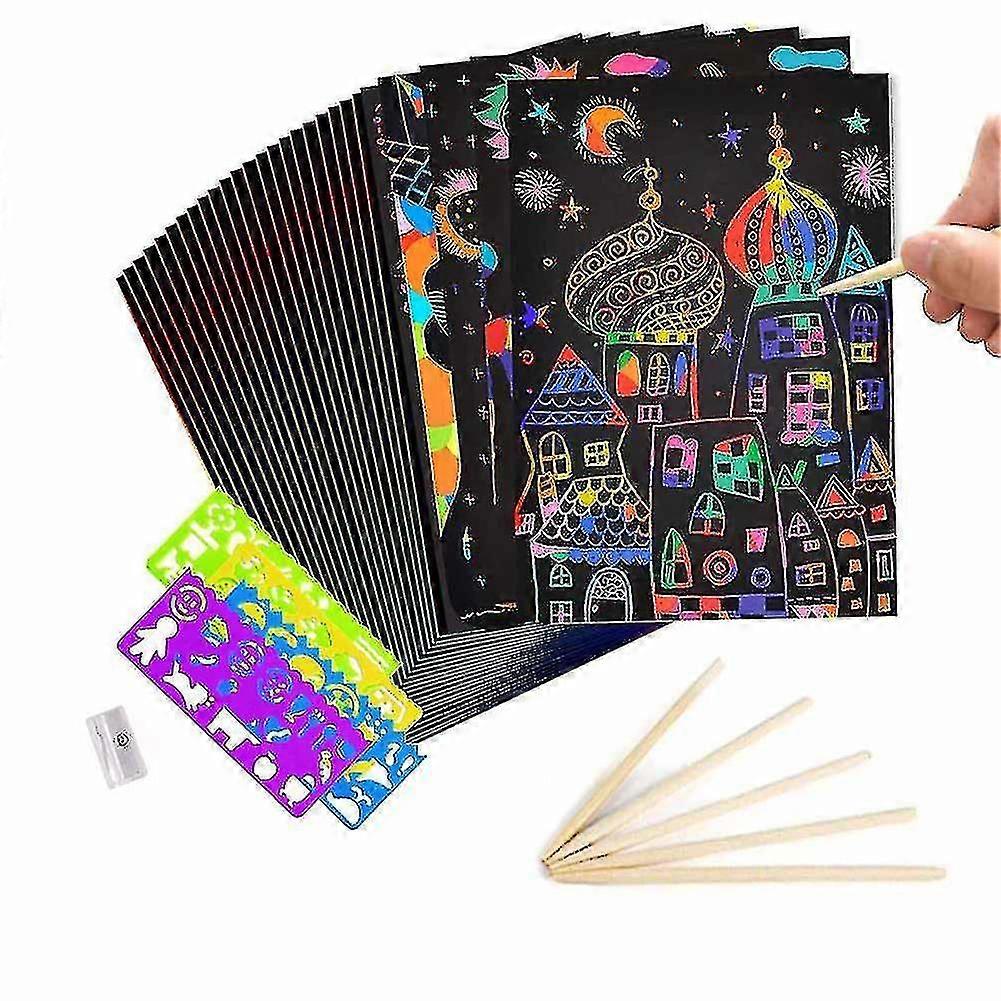 50 Sheets Rainbow Scratch Paper Crafts Board