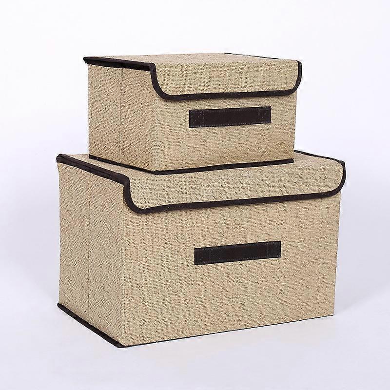 Two-Part Folding Storage Basket Box, Foldable Basket, With Cardboard Reinforcement (Beige)