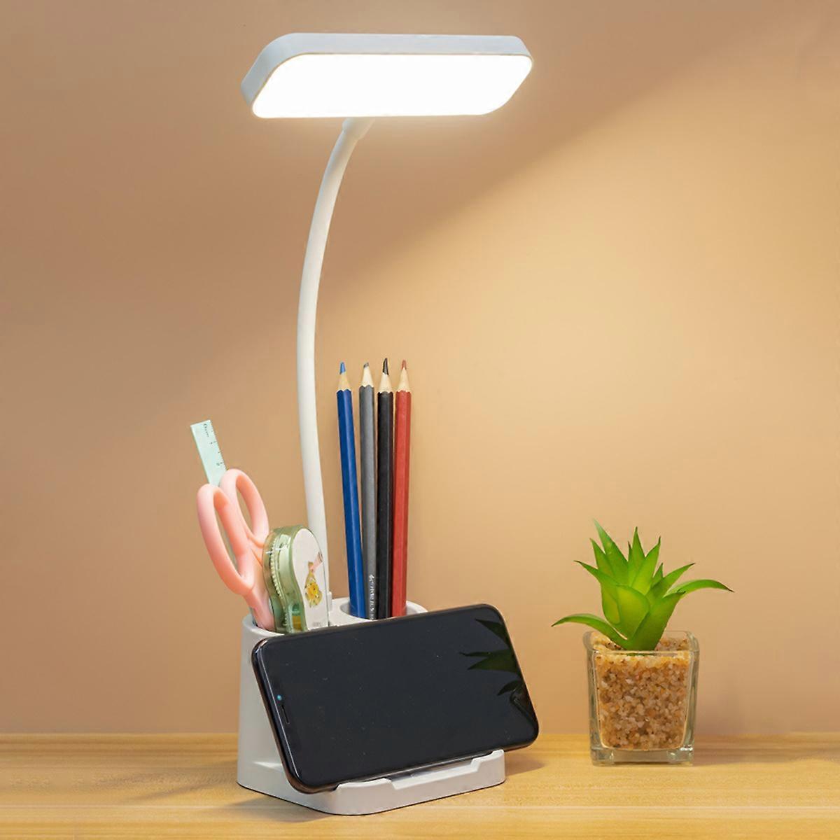USB Table Lamp with 2 Pen Holder and Phone Holder, Touch Control Night Lights, Desk Lamps, Reading Lamp, Eye Protection, Bedroom and Study