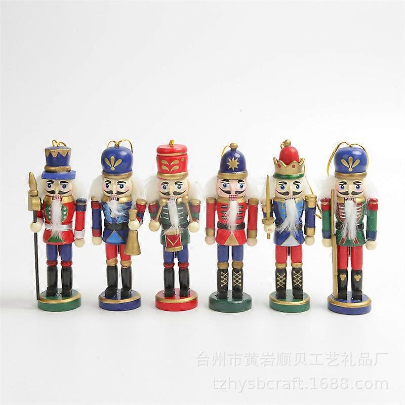 6pcs Small Nutcracker Pendant Wood Nutcracker Hanging Decor Xmas Nutcracker Puppet