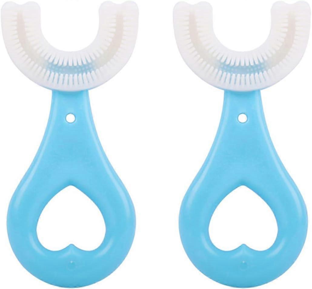 2 Set Kids U-Shaped Whole Mouth Teeth Brush, Silicone Bristles Massage Gums, All-Round Cleaning, Manual (2-6Y, Blue)