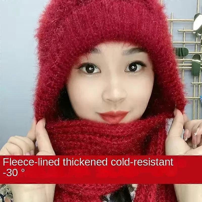 New Plush and Thickened Scarf Integrated Wind and Snow Hat, Autumn and Winter Squirrel Fluff Thread Hat for Warmth
