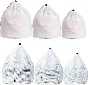 6-pack laundry net, mesh drawstring laundry bag, laundry bag for washing machine, durable mesh laundry net with drawstring, washing machine, white