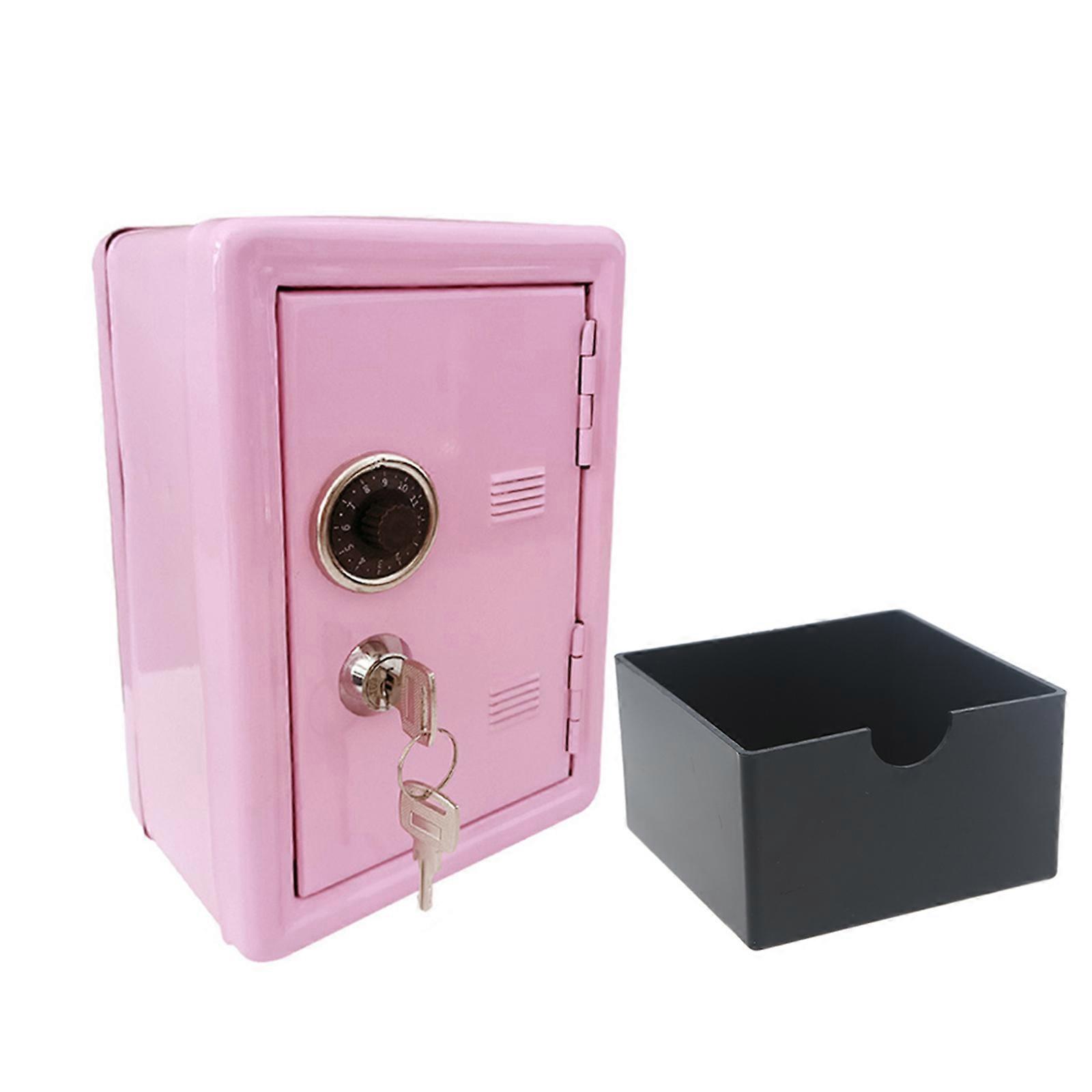 Mini Metal Coin Bank Locker with Keys Kids Money Saving Jar Security Safe Box