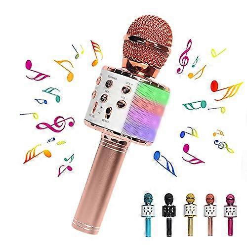 ميكروفون كاريوكي للأطفال ، ميكروفون لاسلكي بلوتوث مع مصابيح LED ، آلة مكبر صوت ميكروفون كاريوكي محمولة للفتيات والفتيان والكبار (دبوس الورد