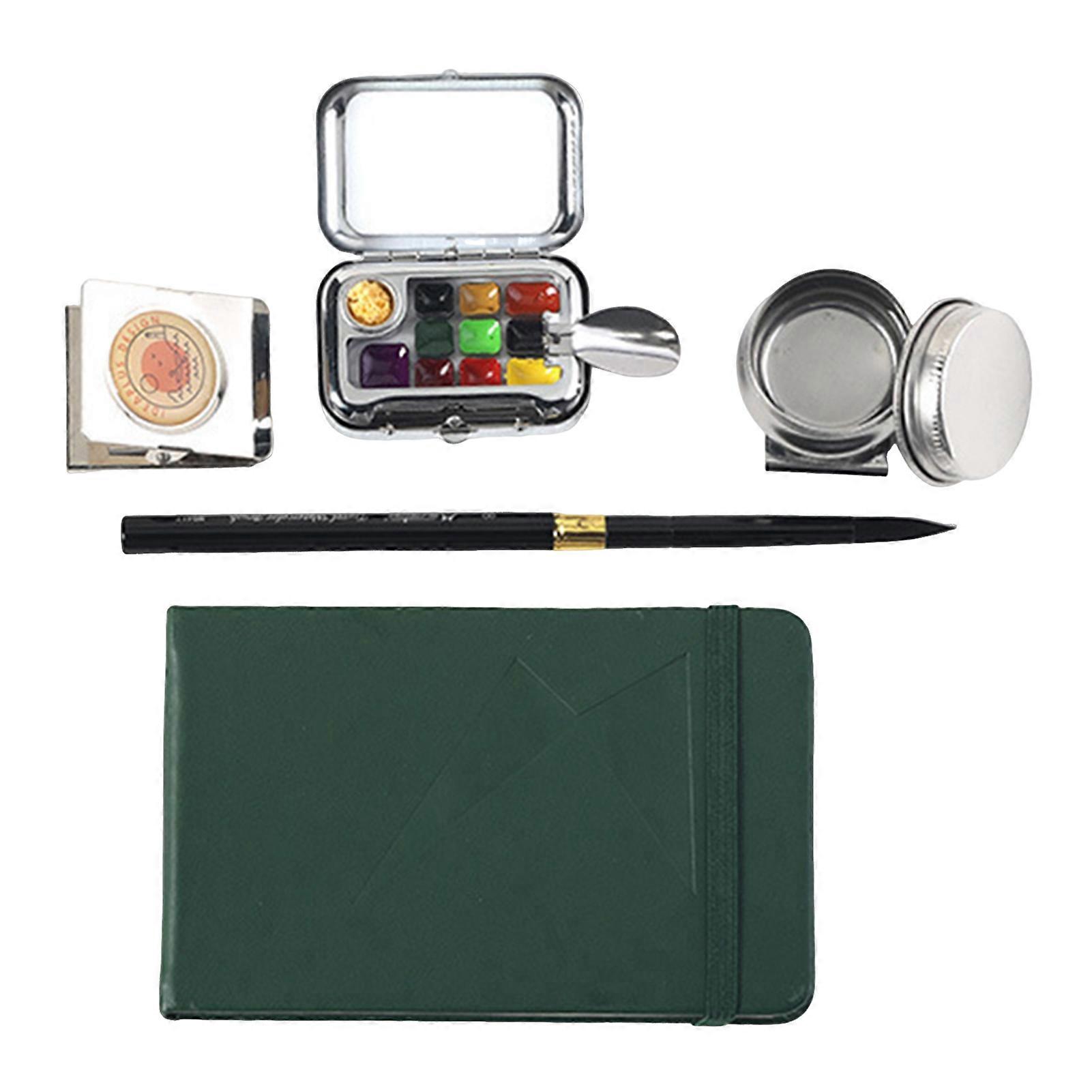 Travel-Ready Painting Kit 10 Colors Travel Watercolor Paint Set with Metal Clip/Sketch Books for Beginners