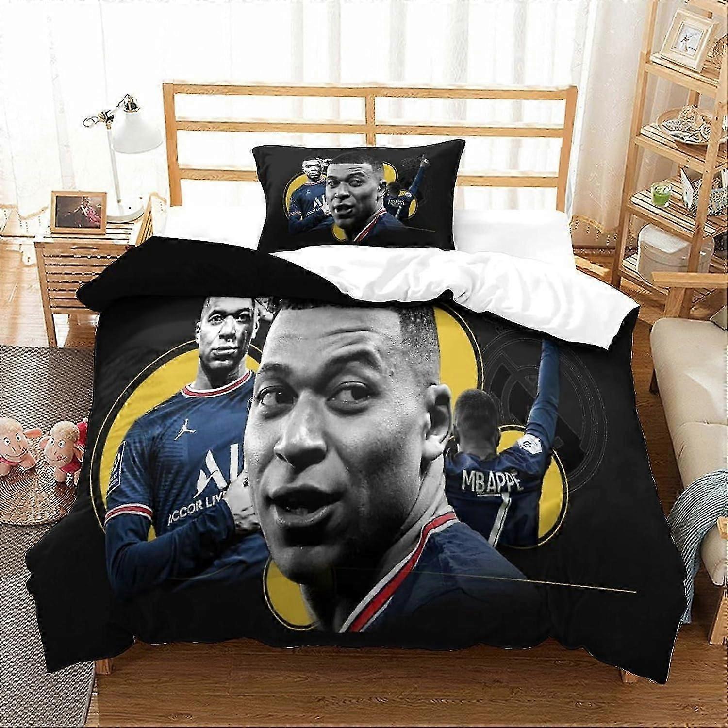 J3805 Lençóis Mbappé Conjuntos de Cama 3D Capa de Edredom Conjunto de Capa de Edredão para Crianças Decoração Capa de Colcha Conjunto de 3 Peças com Fecho de Zíper Cama de Microfibra Macia