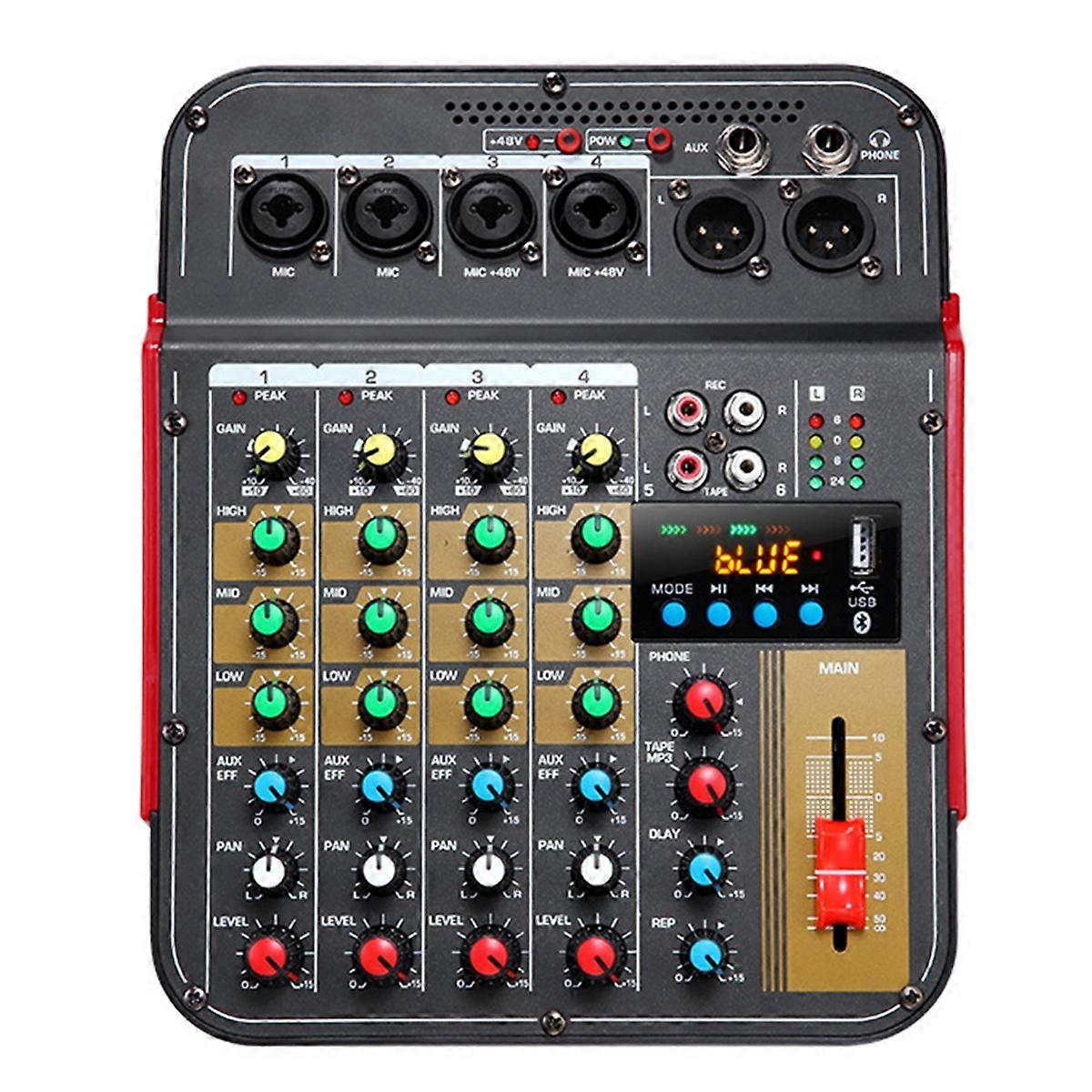 6-Channel Audio Mixer Audio USB Bluetooth-Compatible Reverb Audio Processor Sing Live with Sound Ca