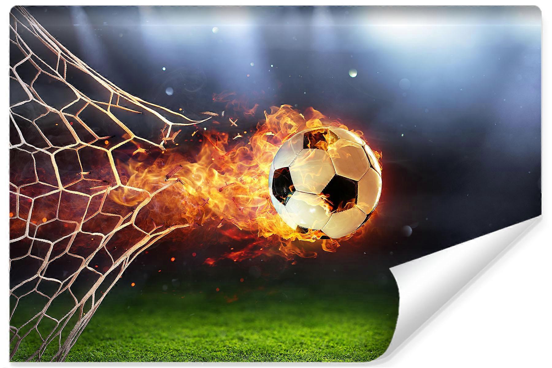 3D-VÄGGMÅLNING FÖR BARN FOTBOLL I NÄT OCH ELD