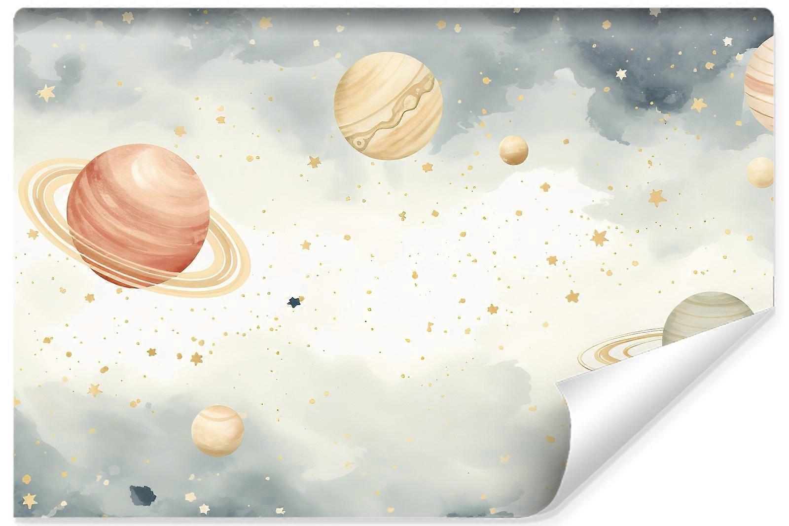 Fotomural infantil planetas cosmos estrellas estilo boho cielo