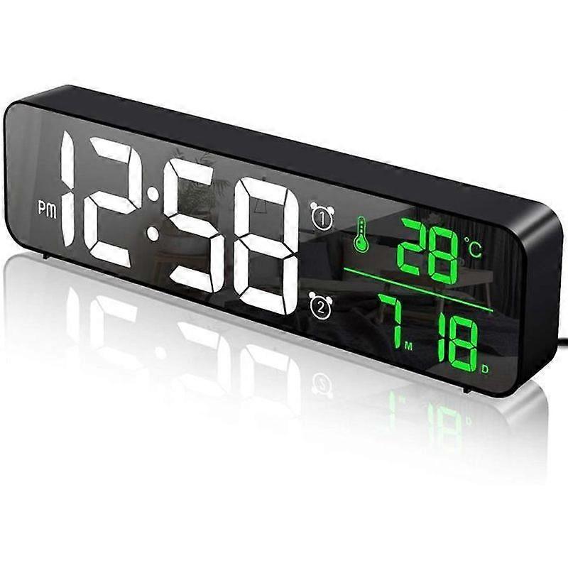 Large Screen Digital Alarm Clock Bar Clock Mirror Effect LED Display Alarm Clock with Memory Backup Battery