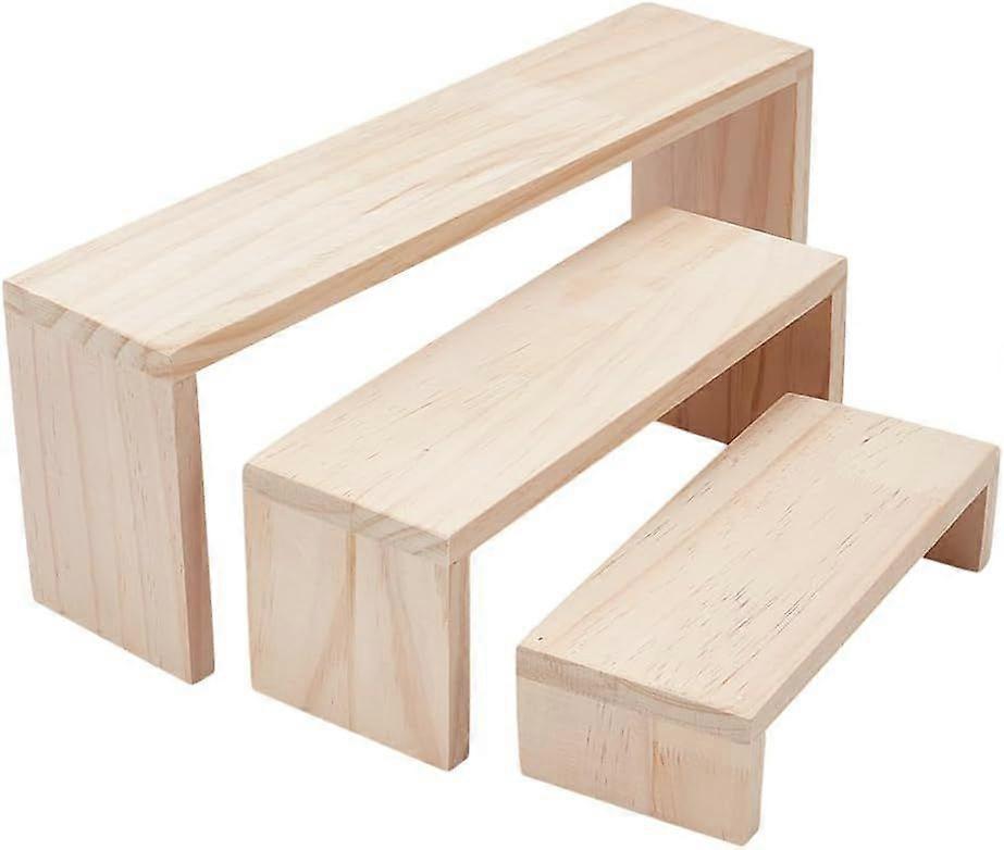 3 Tier Wood Display Risers 3 Sizes Jewelry Display Stand Wood Cupcake Holder Stand Unfinished Wood Display Shelf for Cupcake Figure Jewelry Display Pa