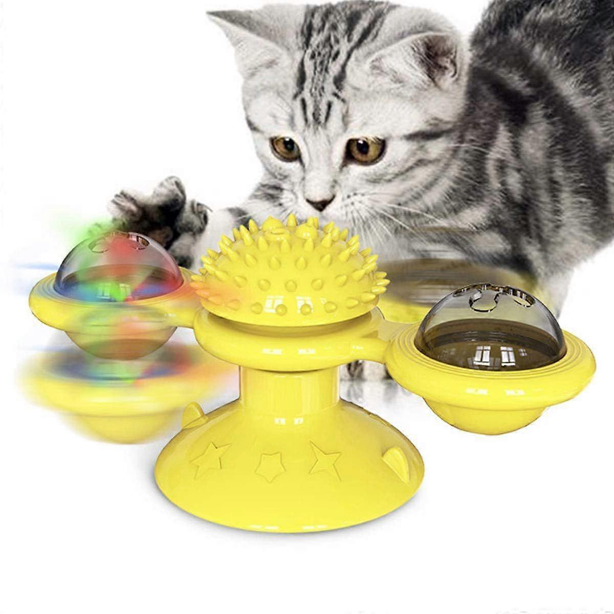 Interactive Windmill Cat Toy with LED Light Ball & Suction Cup, Fun Chew & Exercise Toy for Indoor Cats, Engaging Kitten Play and Scratch Relief