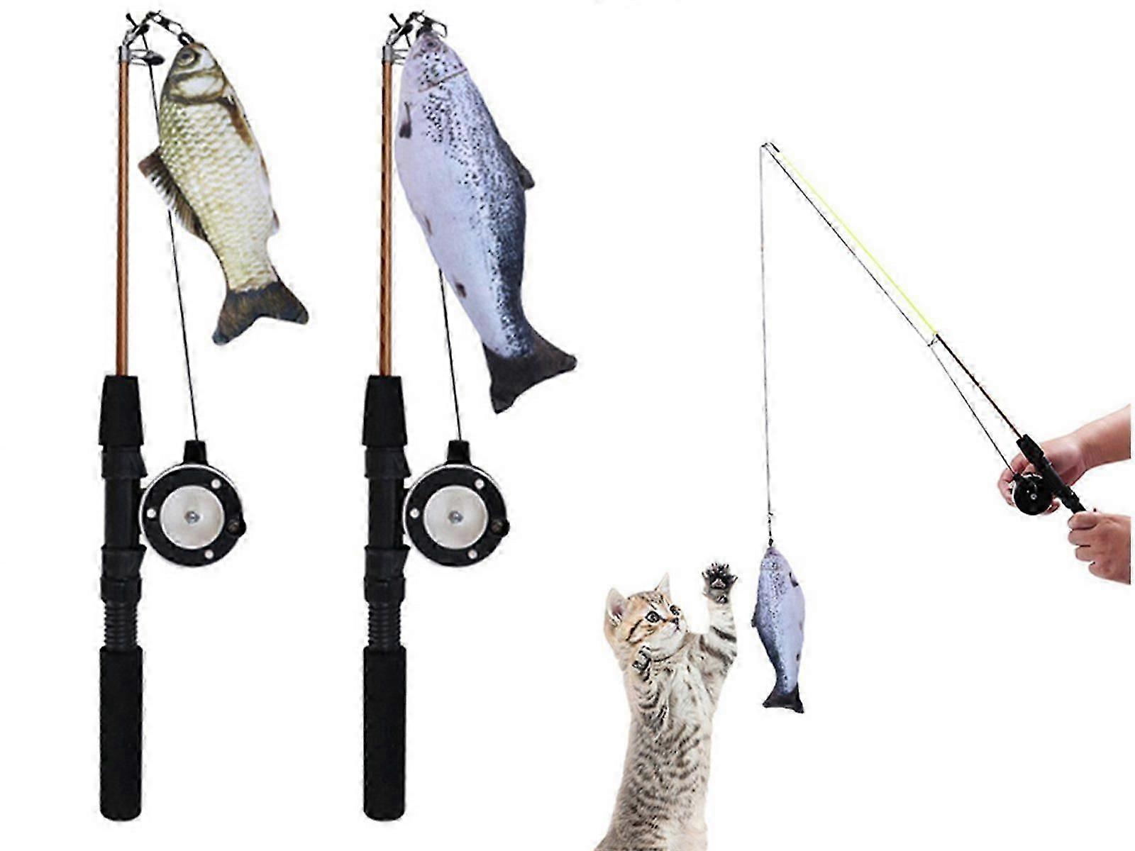 2Pcs Retractable Interactive Cat Toy Stick Grass Carp and Salmon
