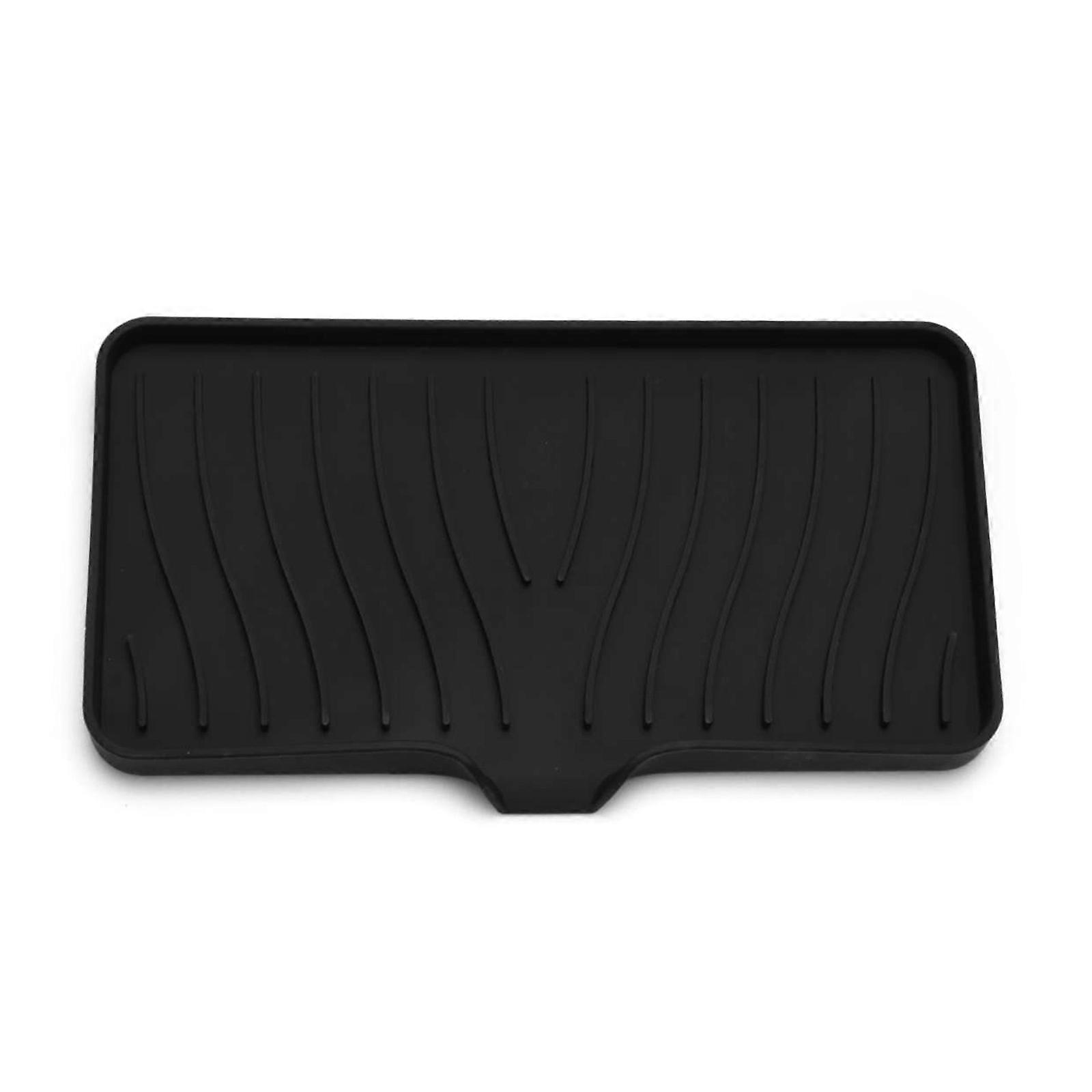 Silicone Soap Drain Tray Faucet Draining Plate Multifunction Organizer for Countertop Storage Tray Drying Mat L Black