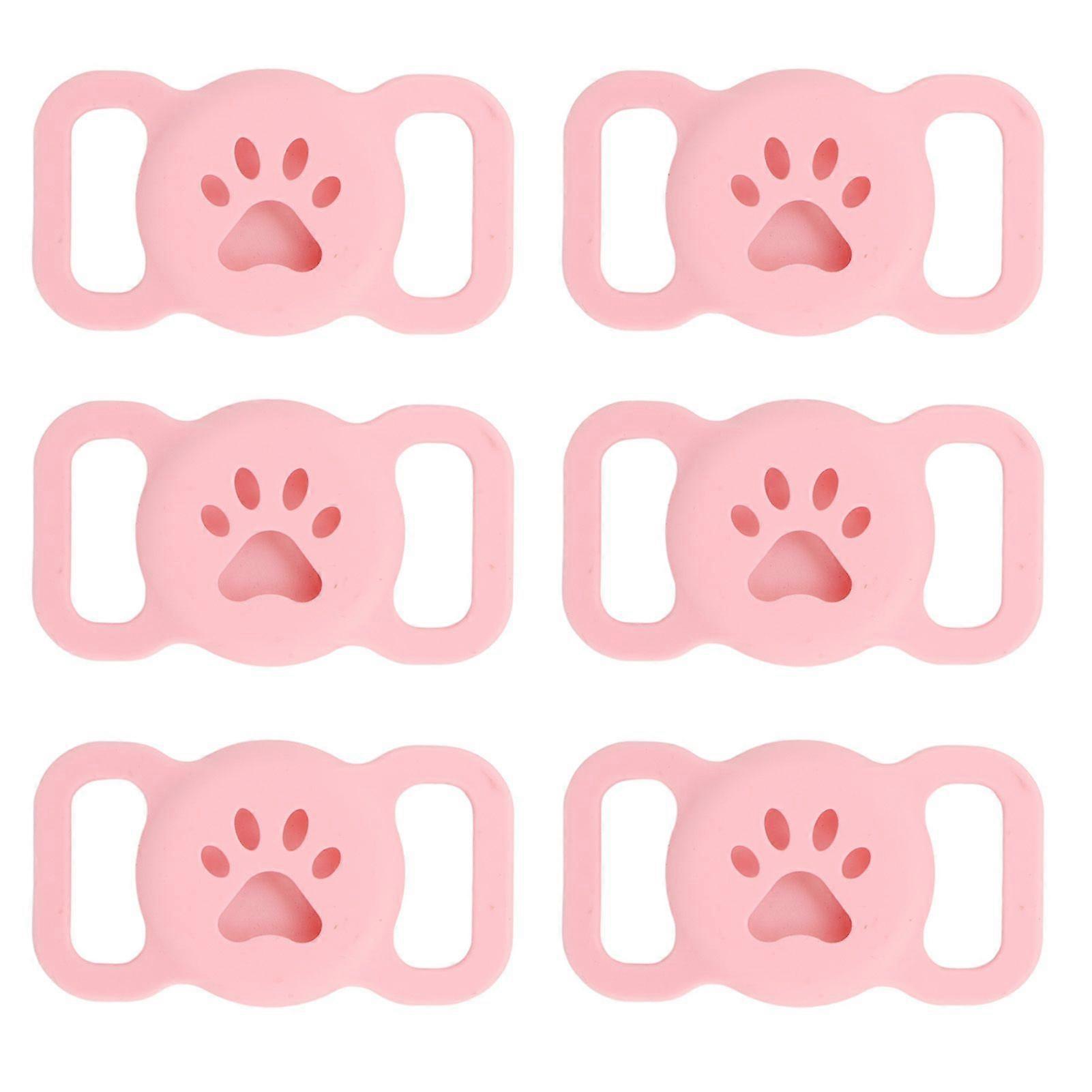 6pcs Pet Collar Holder for Airtag Silicone Anti Lost Protective Cat Collars Case for Cat Dog Pet Collar Pink