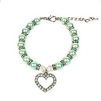 Dog Pearl Collars and Rhinestones Dog Collar Set, Pet Cat Pearl Necklace Full Diamond Bling Adjustable Dog Collar for Small Girls Cats Puppy Necklace 