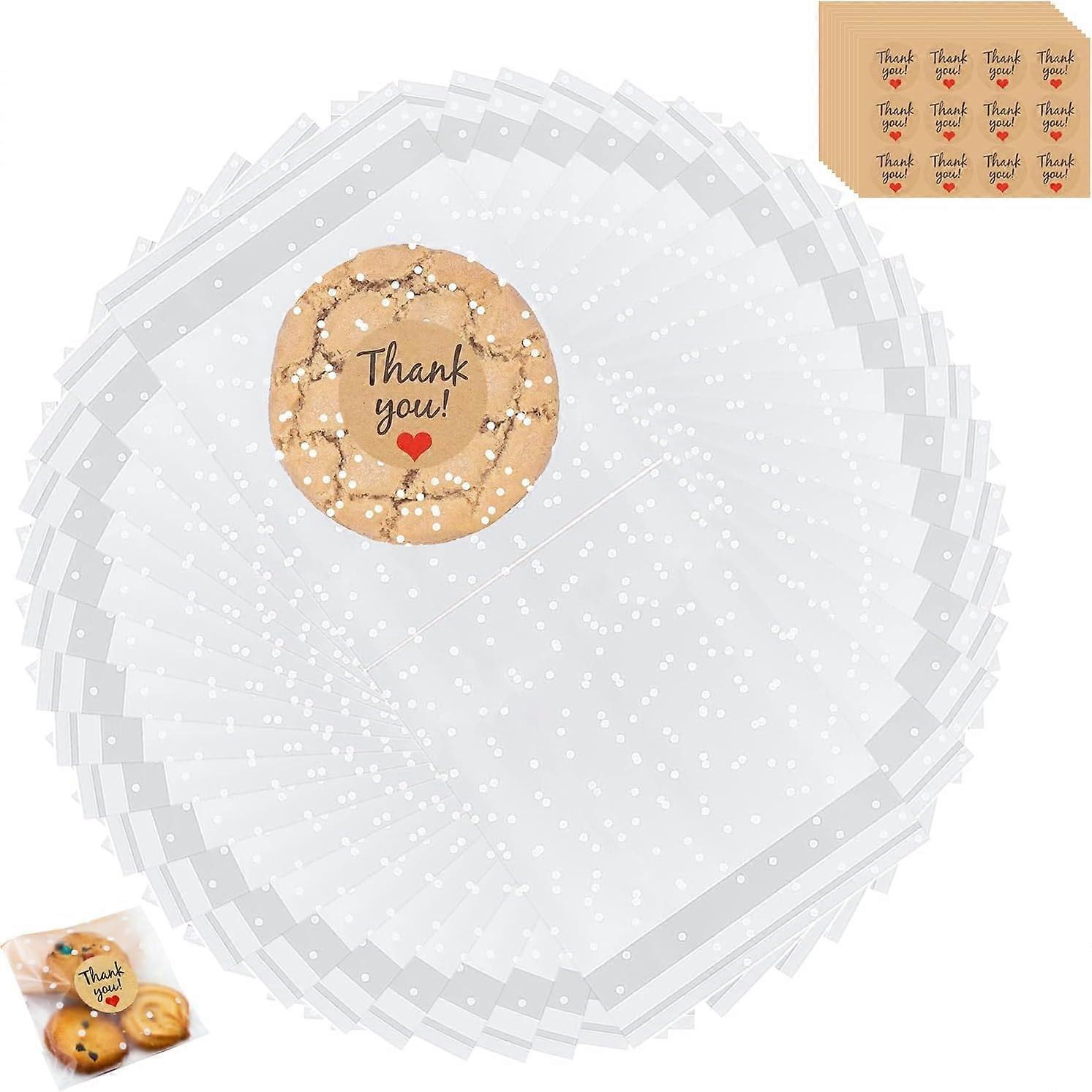 White plastic polka dot snack bag with self-adhesive sticker