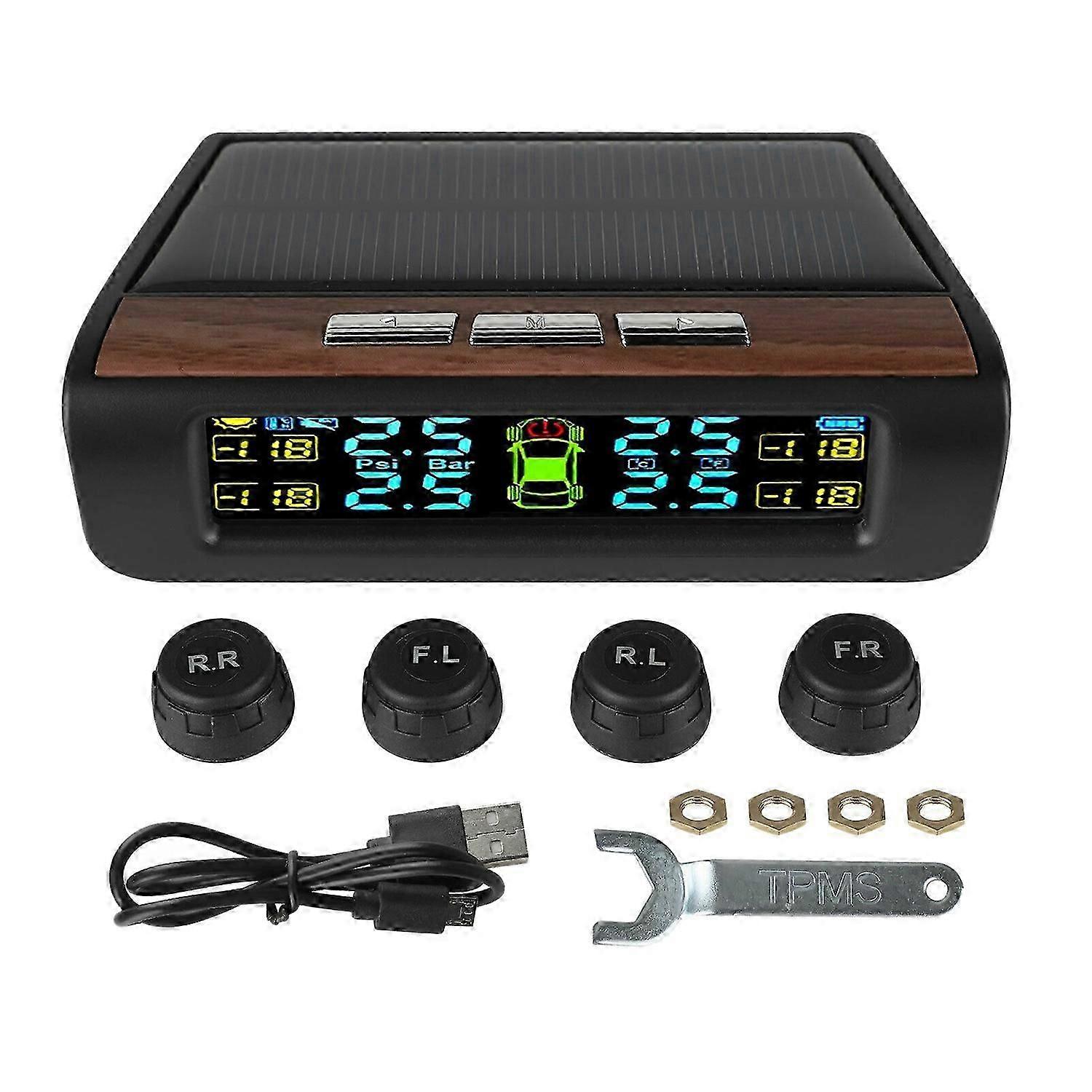 Drahtloses Solar-TPMS-LCD-Autoreifendrucküberwachungssystem mit 4 externen Sensoren Solarautomatik