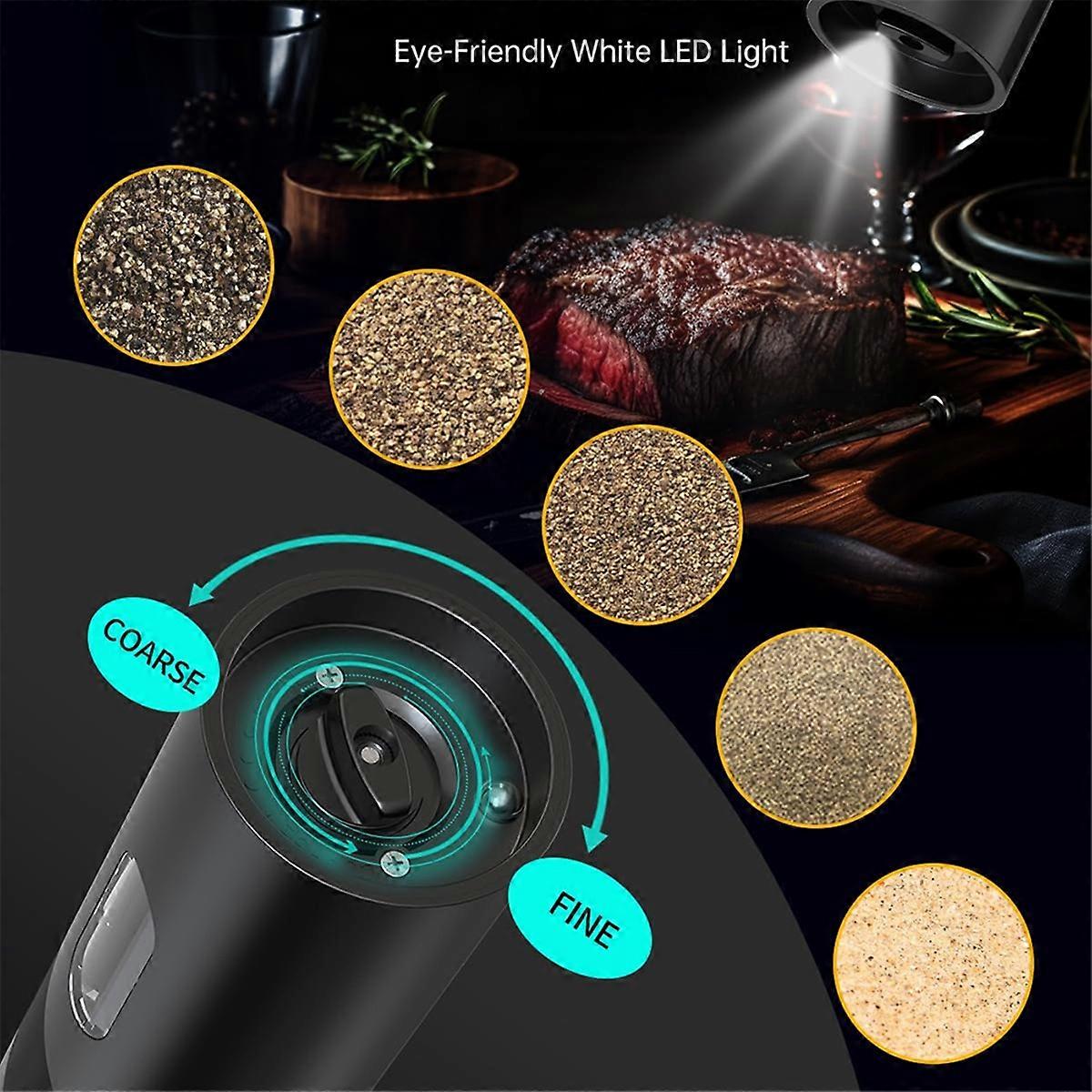 Electric Rechargeable Salt and Pepper Grinder Set with Charging Base