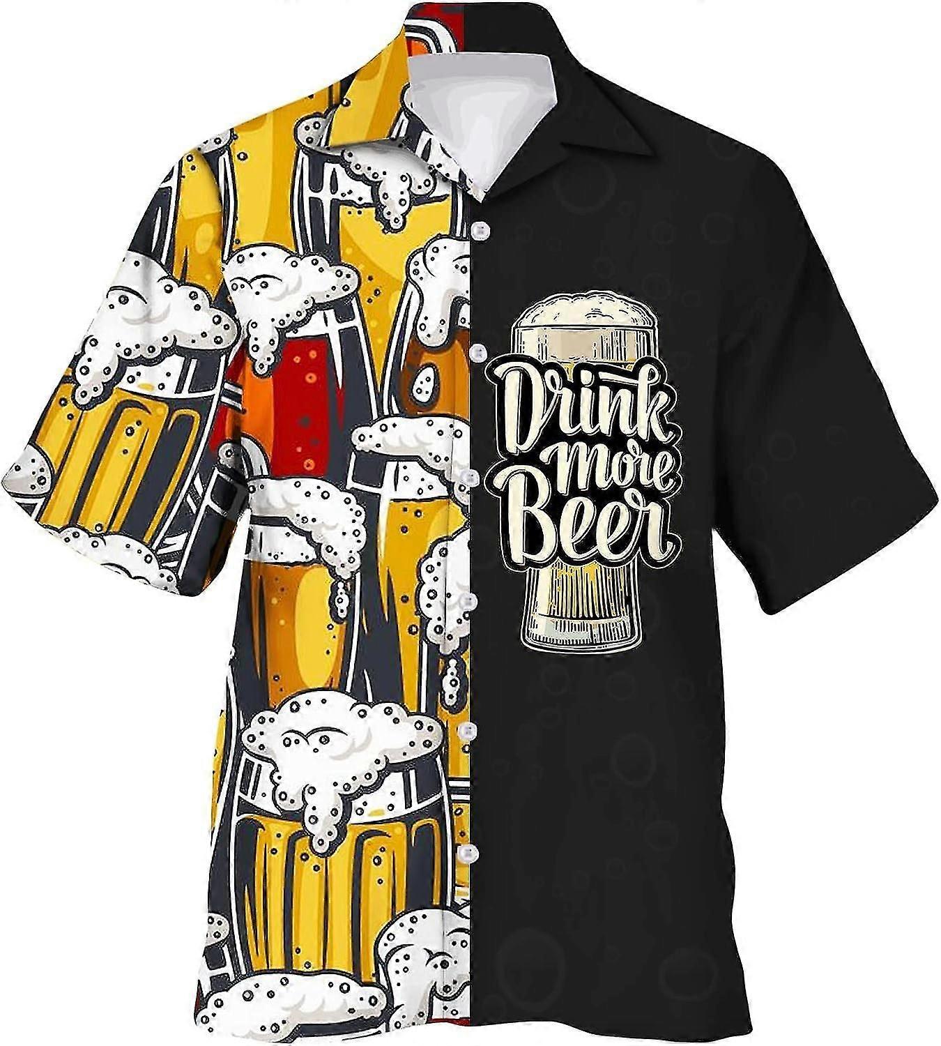 Oktoberfest 2023 Erkek Oktoberfest Gömlek Kısa Kollu Alfabe Şarap Şişesi Bira Baskı Düğmesi Büyük Beden Düğmeli Erkek Kazak Gömlek Baskılı Giyim