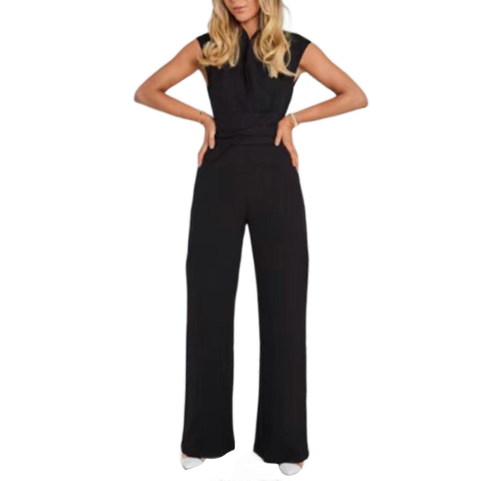 Kvinder Bukser med brede ben Sparkedragter Helfarve Sparkedragter Kvindelige Afslappede Buksedragter Sparkedragter Løs Ærmeløs Buksedragt Til Sommer Sort M