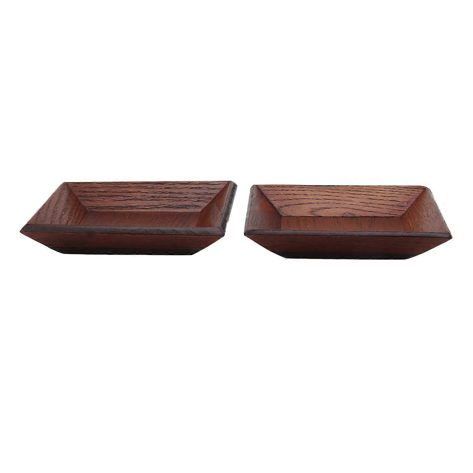 2Pcs Square Solid Wood Dessert Plates 8.5x8.5cm Japanese Style