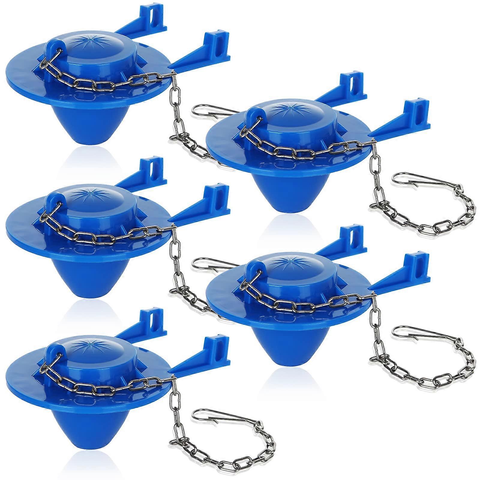 5PCS 2 Inch Toilet Flapper Replacement Kit, Universal Rubber Flush Valve for American Standard Tanks, Blue with Stainless Chain