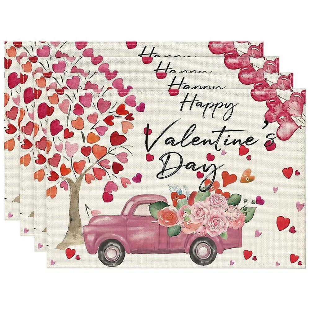Happy Valentine's Day Table Certificates 4-Piece Set 12x18 Inch Decorative Display for Home or Event Use
