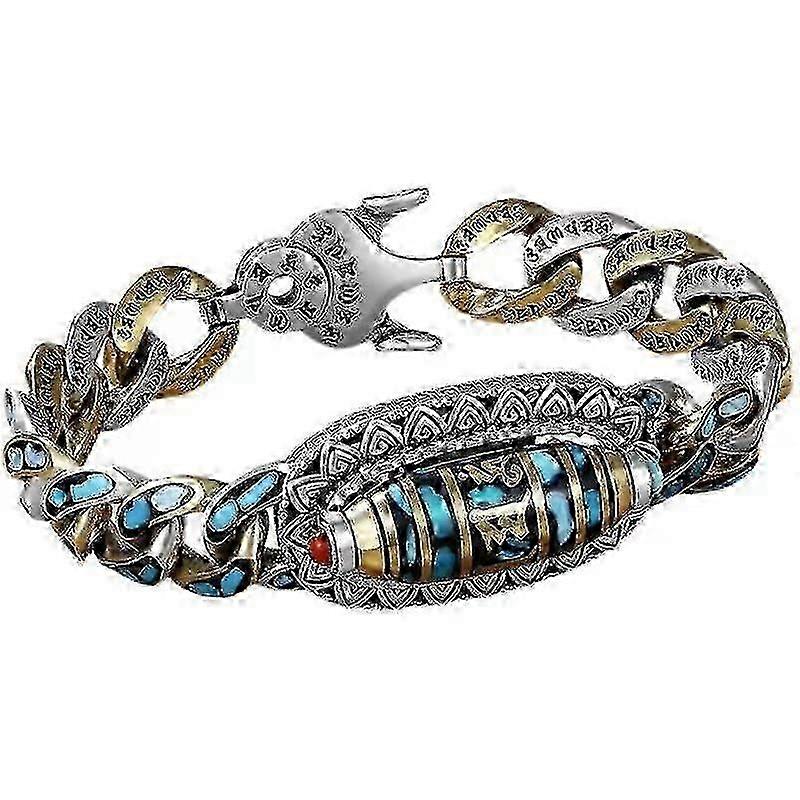 Bracelet de perles de ciel turquoise neuf yeux pour homme, bracelet de perles Dzi mantra à neuf yeux à six caractères AWJ