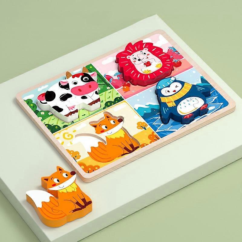 Mongolian Early Teachers Puzzle Blocks Shape Pairing Embedded Board, Style: Four Seasons Animal