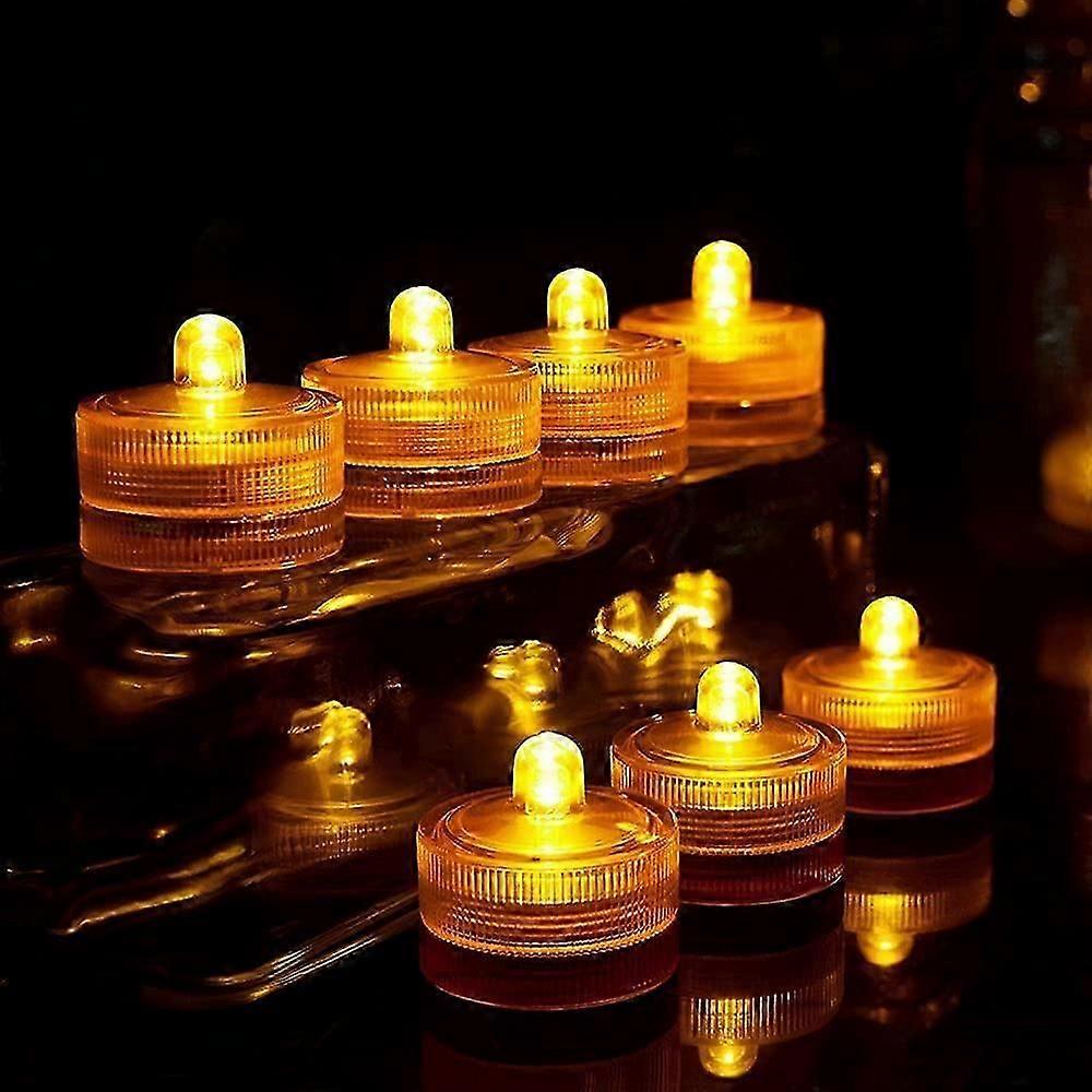 12pcs Yellow Waterproof Underwater Round LED Submersible Lights