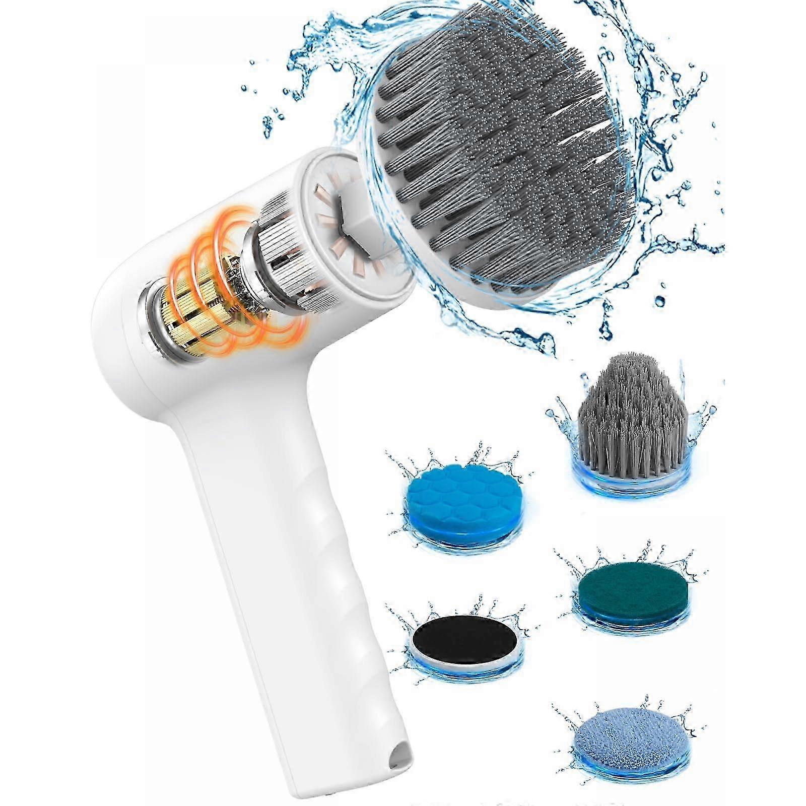 Cordless Electric Shower Scrubber with Digital Display and 5 Replaceable Heads featuring 2 Adjustable Speeds - Handheld Cleaning Brush