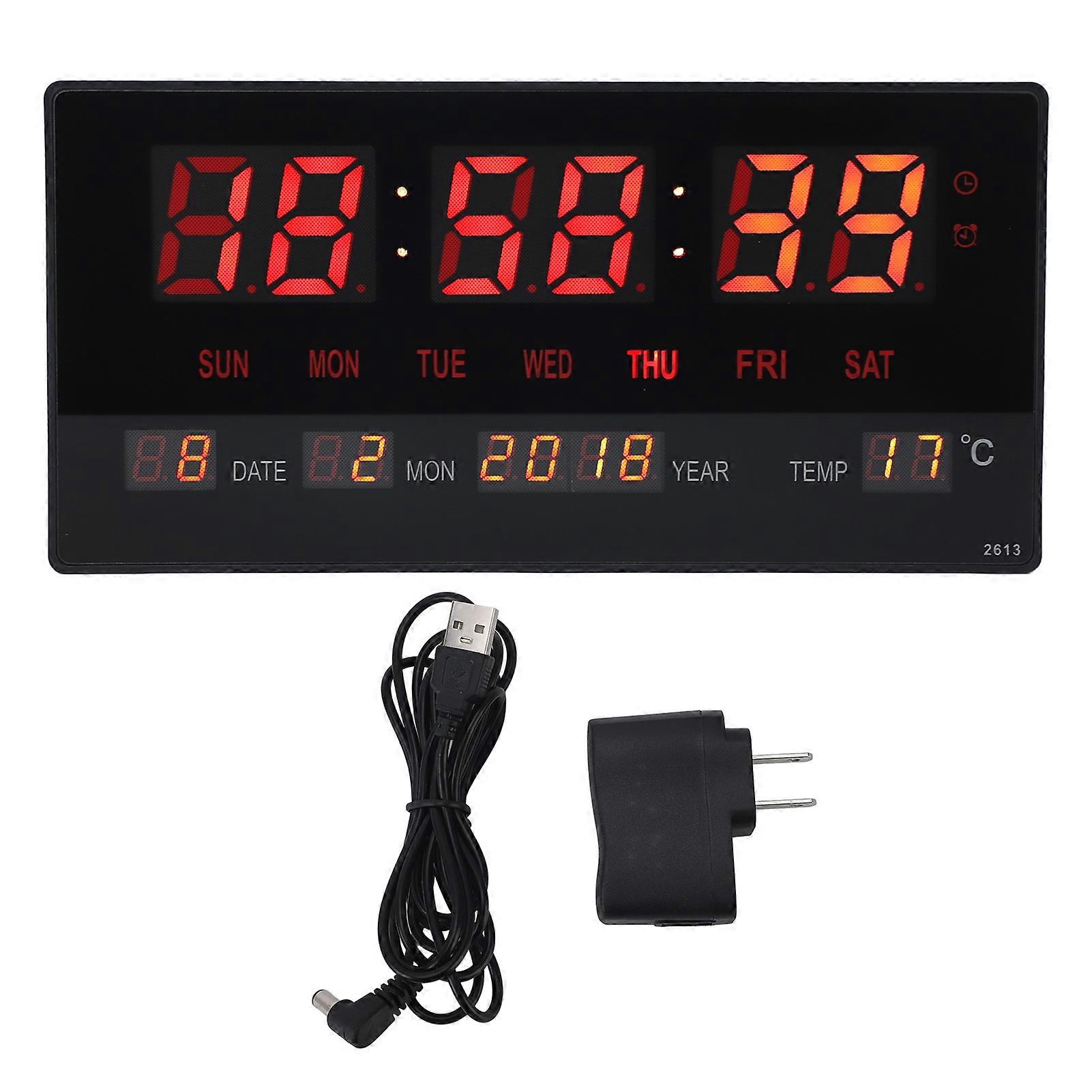 LED Number Clock Large Big Digital Display with Temperature Wall Alarm
