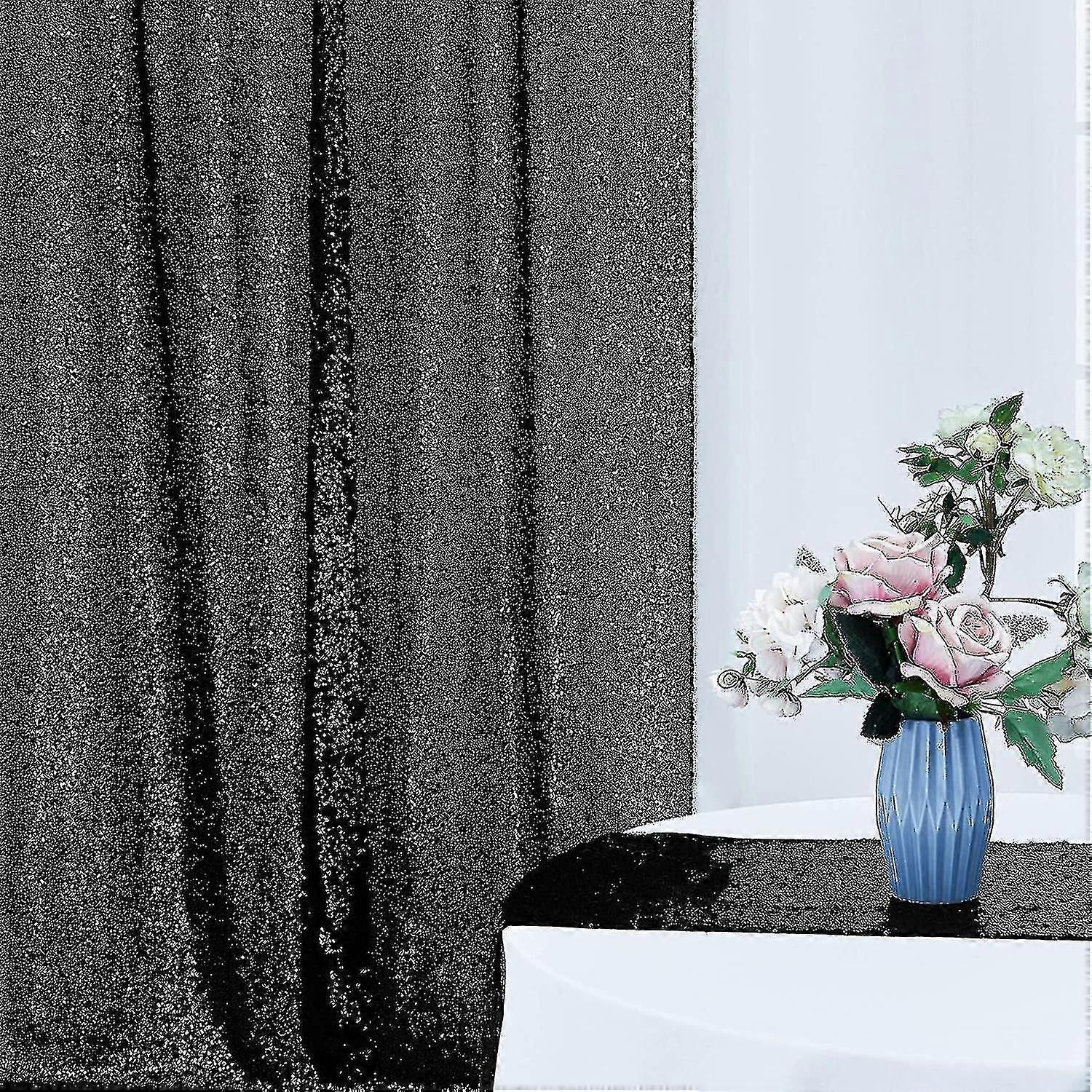 28ft-2pcsブラックスパンコールの背景カーテンパネル、写真背景グリッターカーテン