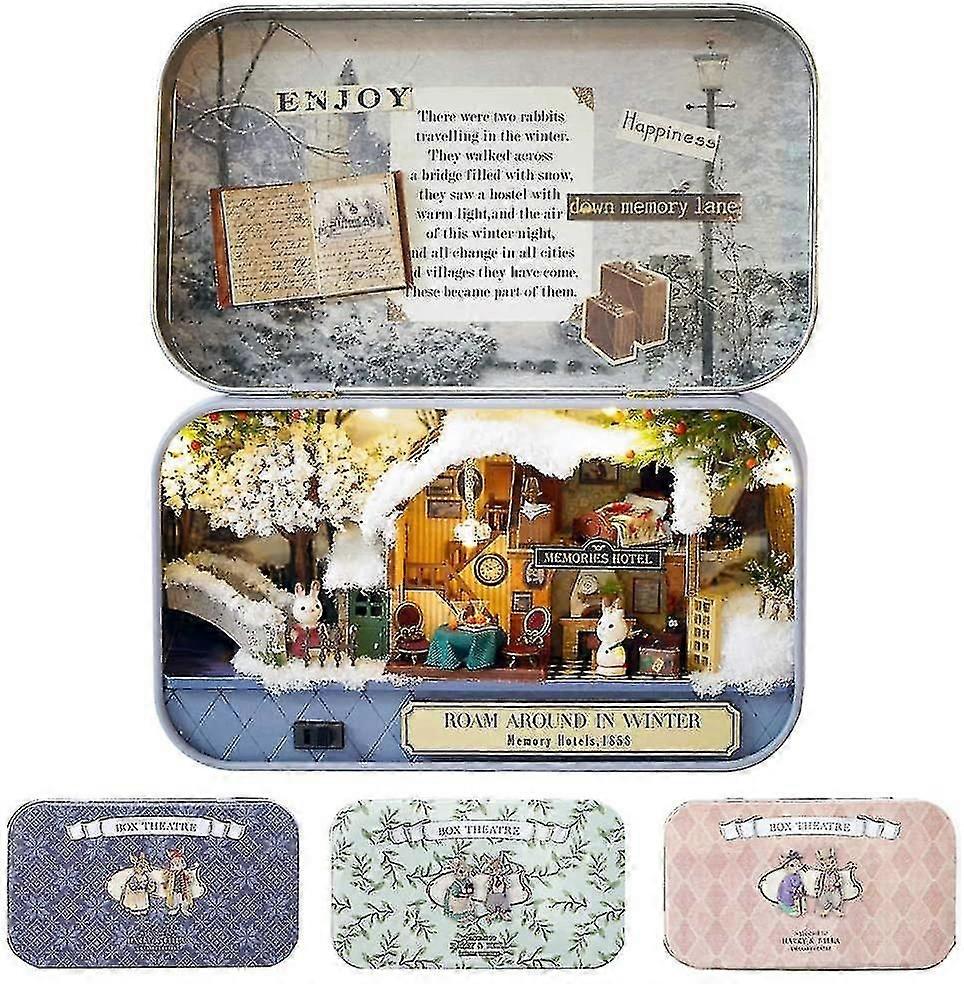 ボックスシアタードールハウス家具ミニチュア、1:24 Diyドールハウスキット子供用(冬)