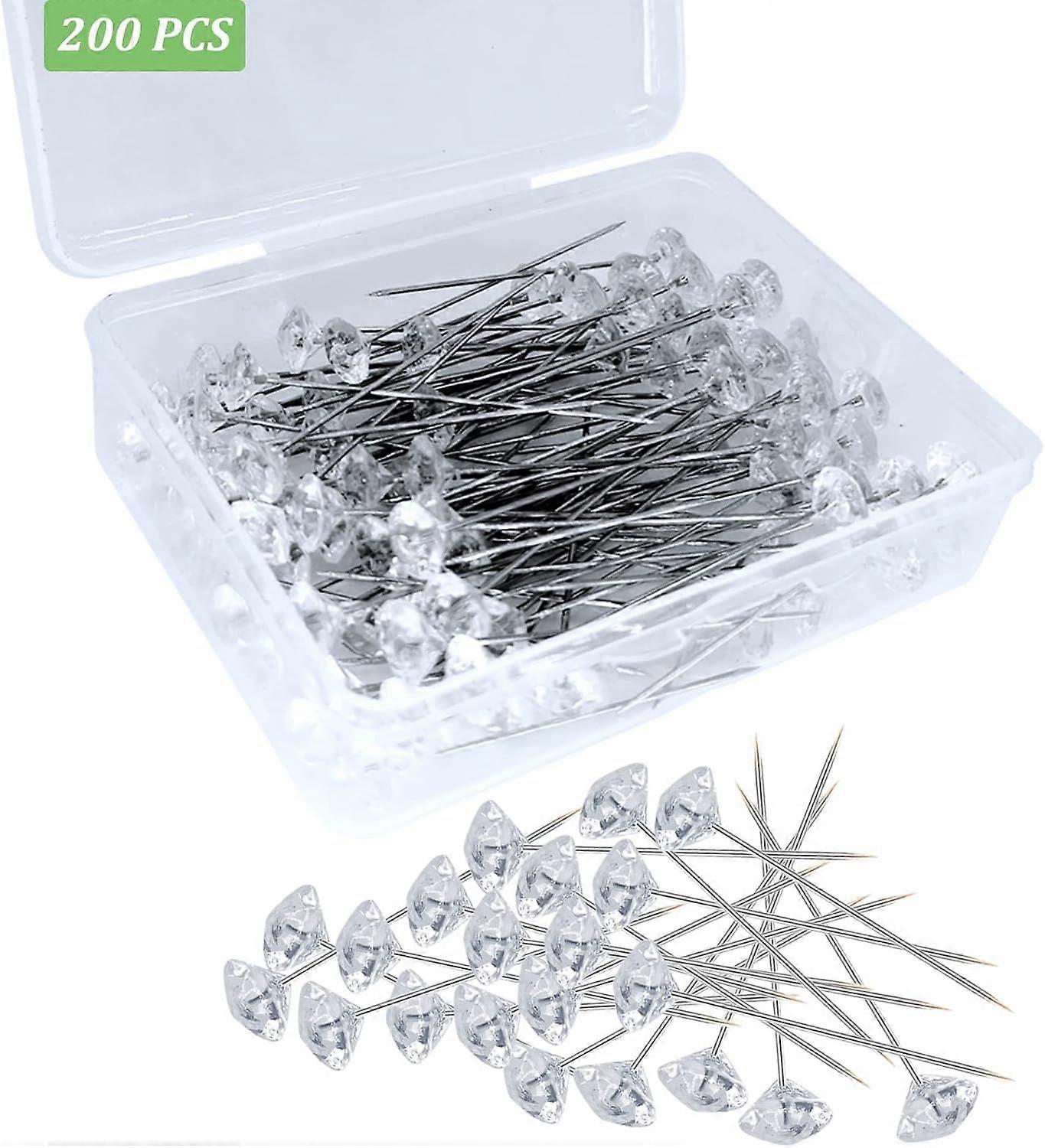 200PCS Corsage Boutonniere Pins, Sewing Corsages Flower Pins, Long 2 inch Floral Diamond Rhinestones Pins, Straight Head Pins for Wedding, Jewelry DI