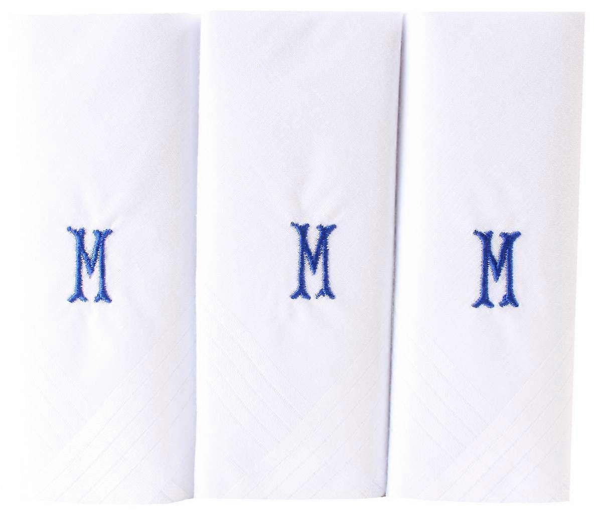 David Van Hagen M Initial 3 Pack Handkerchief - White/Blue