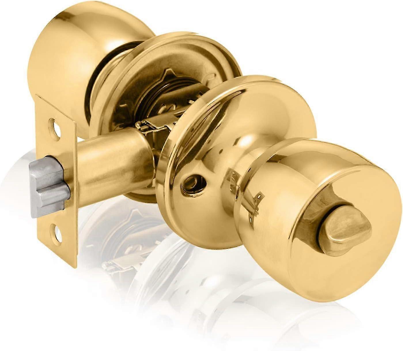 Polished Brass Privacy Knob Set, Tulip Design Door Lock for Interior Doors with Turn Locking Mechanism