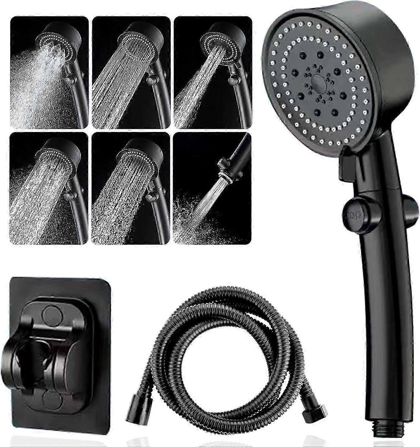 Black Water-Saving Shower Head Set 1.5M Hose & Bracket
