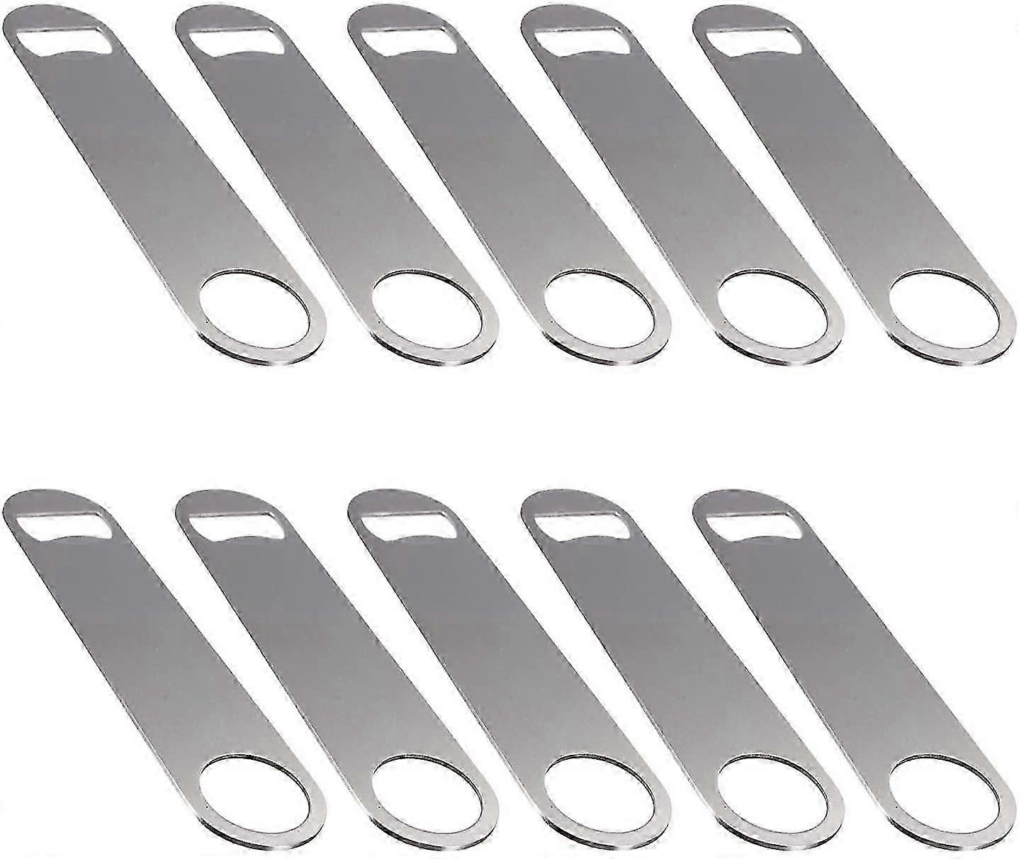 10-Pack Silver Handle Stainless Steel Flat Bottle Openers - Durable & Rust-Free