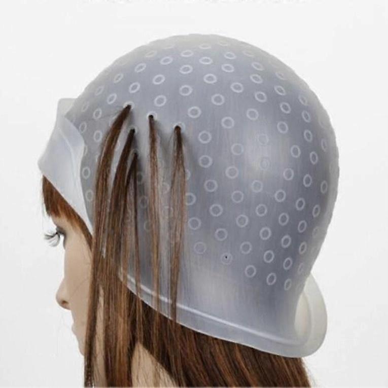 Reusable Hairdressing Silicone Highlighting Cap Dyeing with Crochet Hair Oiling Cap