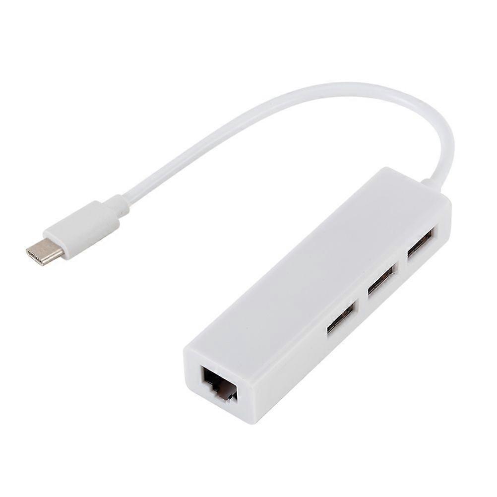 USB 3.1 Type C to RJ45 10/100Mbps Network Adapter External Network Ethernet LAN Adapter 3 USB Ports for Notebook Laptop (White)