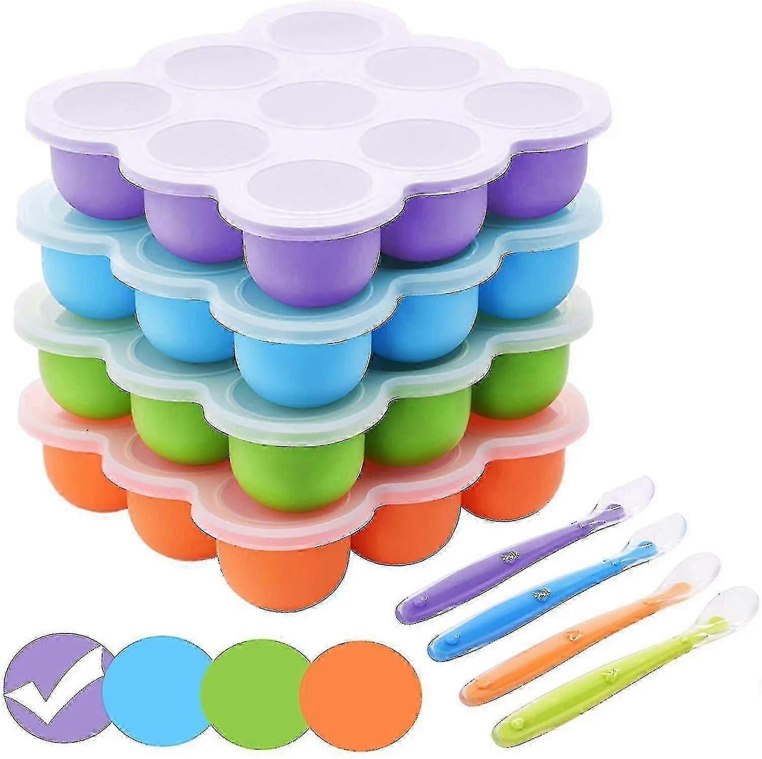 Baby Food Frozen Storage Box, Baby Silicone Container With Airtight Lid And 7 Independent Cells, Food Storage Freezer Tray