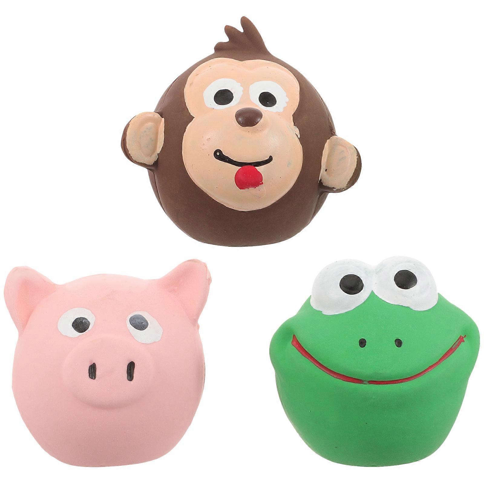 Toy for Dogs Cartoon Shaped Biting Toy Molar Squeaker for Indoor Play Assorted Color Latex Sounding 3Pcs